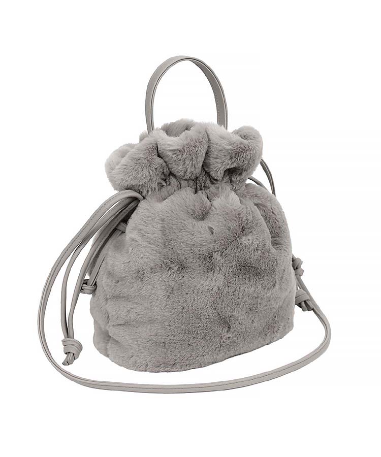 巾着2WAYファーショルダー チャコールグレイ グレイ モカ バッグ BAG