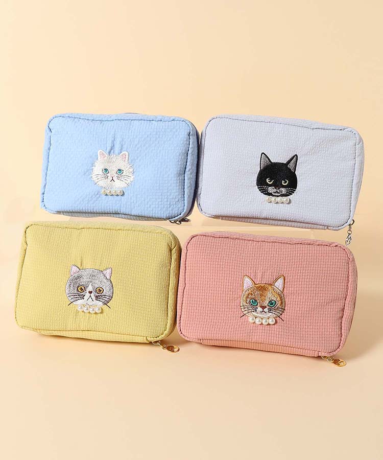 キャットパール多ポケットリップルポーチ | Bleu Bleuet（ブルー