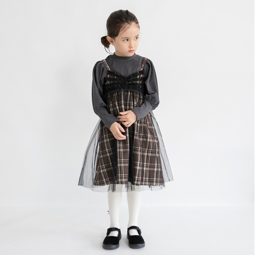 プチレディ】チュール付きチェック柄ジャンパースカート 2025秋冬