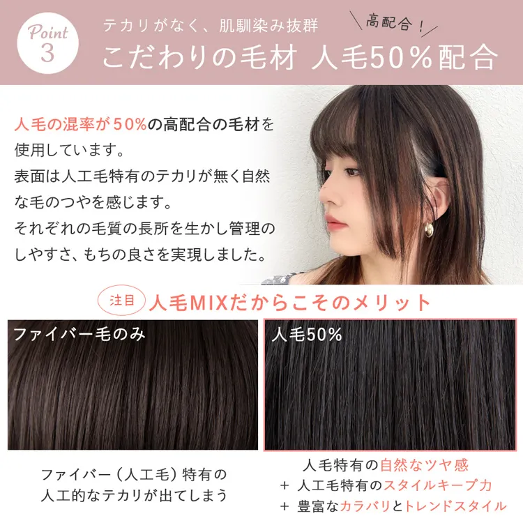 呼吸ピース 総手植え 人毛mix 前髪付きトップヘアピース サイド