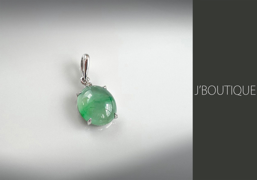 ミャンマー産天然無処理翡翠 カボッション ジュエリー ペンダント 淡緑
