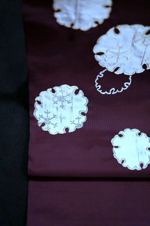 西陣織九寸名古屋帯/洛風林 雪輪文 本紫