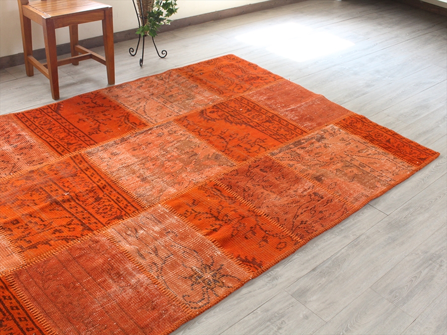 リサイクル・パッチワークラグ222×152cm オレンジ/カリヨラサイズ
