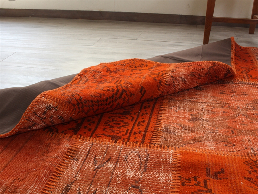 リサイクル・パッチワークラグ222×152cm オレンジ/カリヨラサイズ