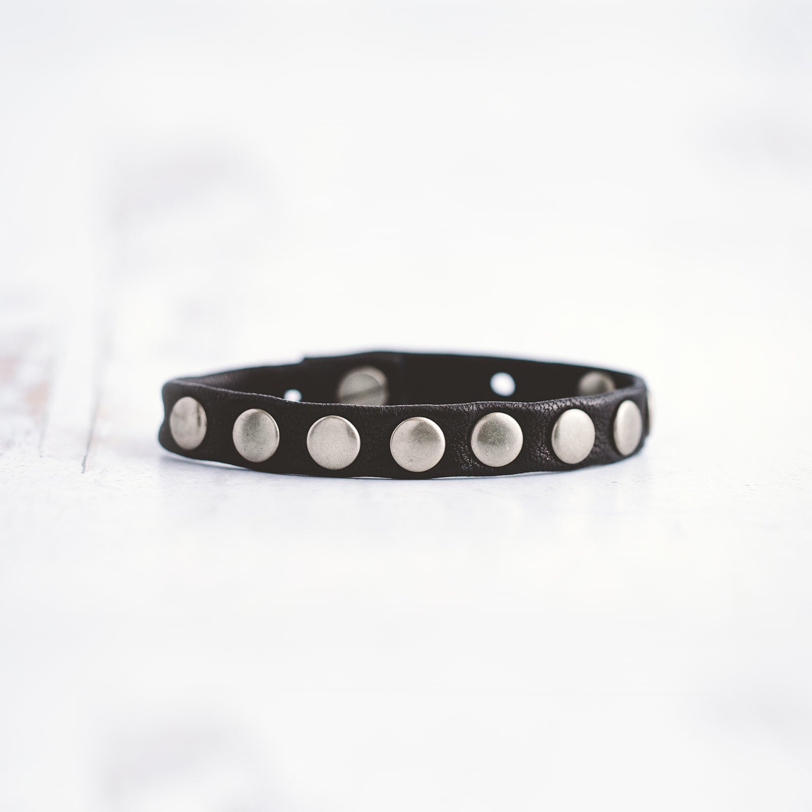 Brushed Silver Rivet Stud Leather Bracelet | Giving Bracelets