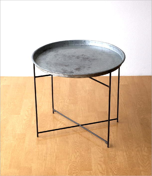 サイドテーブル 折りたたみ 丸 トレイテーブル フチあり アンティーク