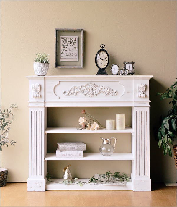 マントルピース 白 収納 本棚 アンティーク インテリア クラシック