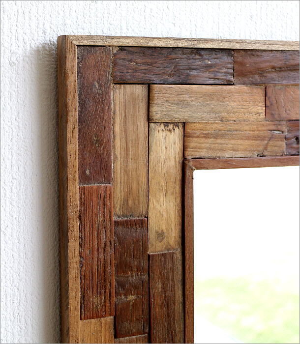 鏡 壁掛けミラー 木製 おしゃれ ウッド 天然木 玄関 ウォールミラー