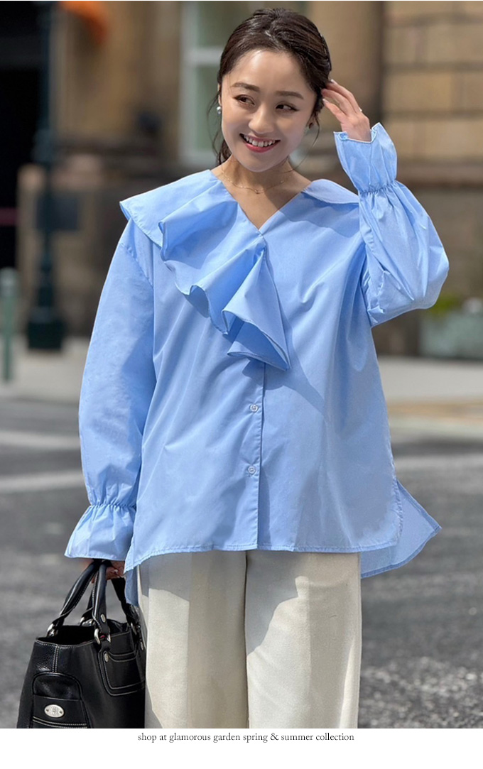 アシメフリルキャンディスリーブブラウス【ネコポスOK】【7i-831-04001】