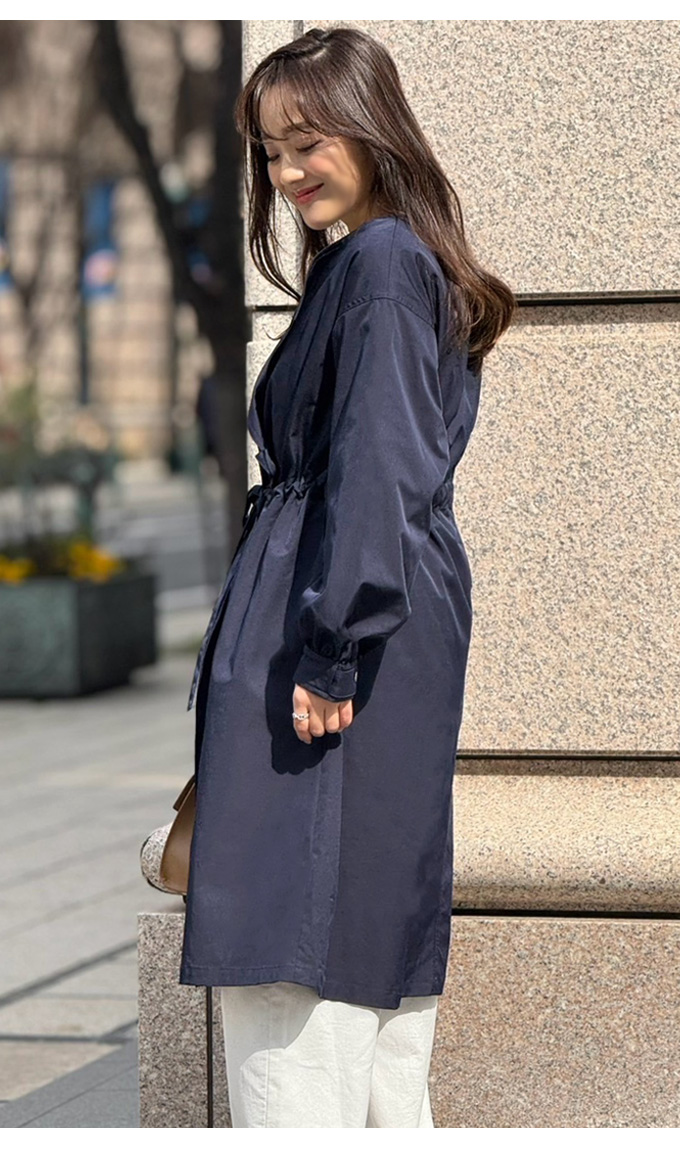 ウエストドロストノーカラーロングコート【7g-138-05945】