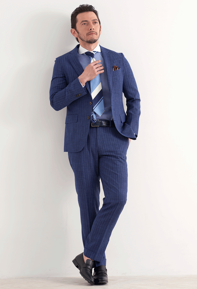 ネイビースーツ・ストライプのコーディネート（Loro Piana）｜N693011