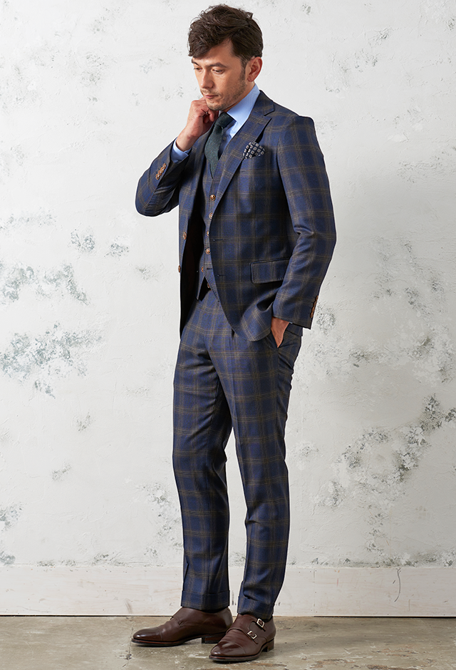 ネイビースーツ・チェックのコーディネート（CANONICO）｜27-162-2