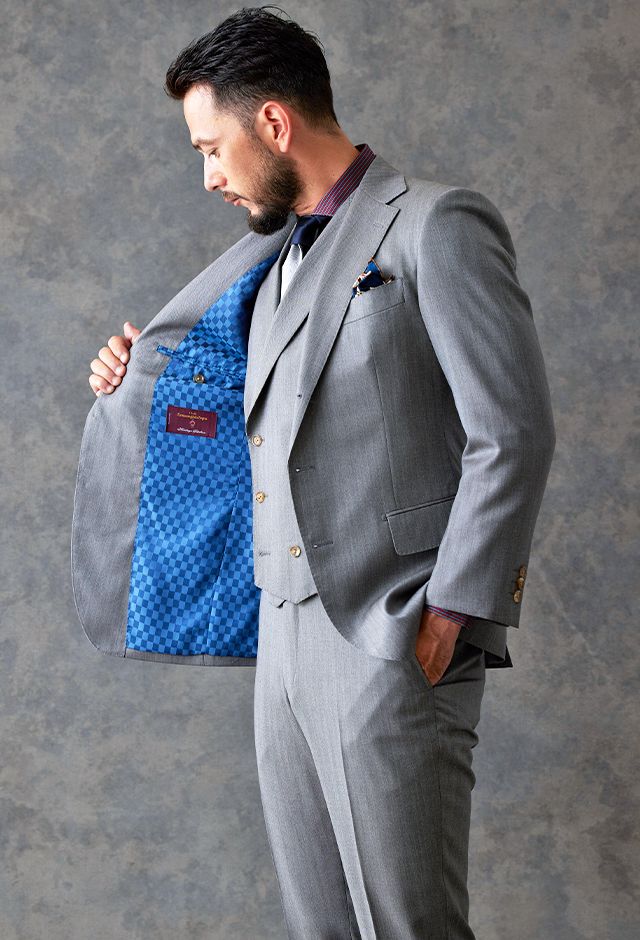 グレースーツ・ヘリンボーンのコーディネート（Cloth Ermenegildo