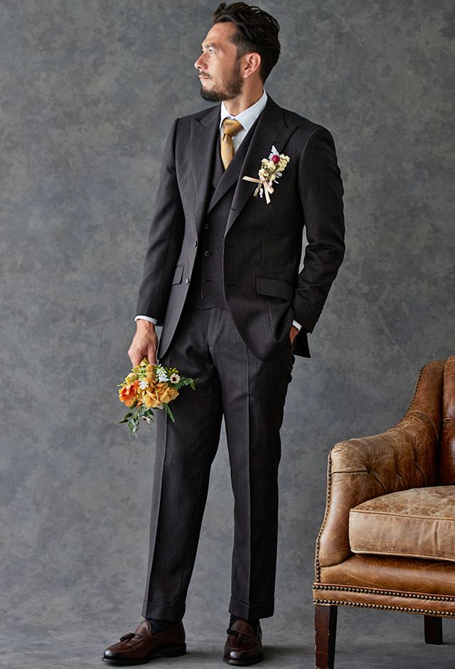 ブラウンスーツ・無地のコーディネート（Tollegno）｜445F-0016-0003