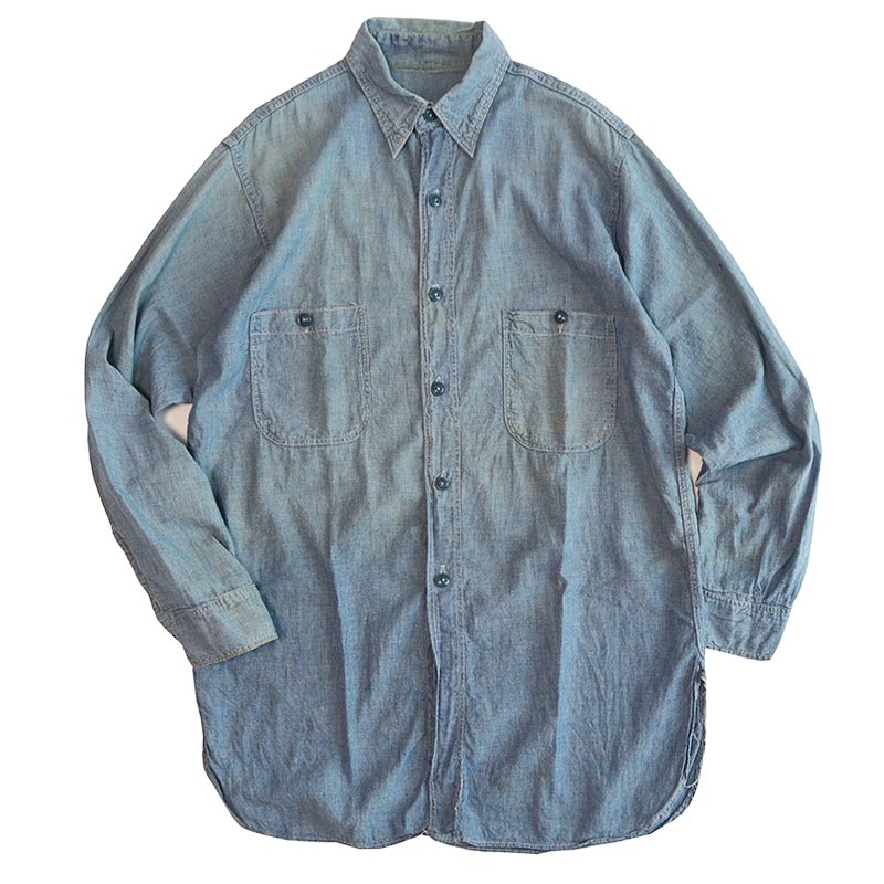 40's-50's US NAVY COTTON CHAMBRAY WORK SHIRT,USED/VINTAGE (Men's