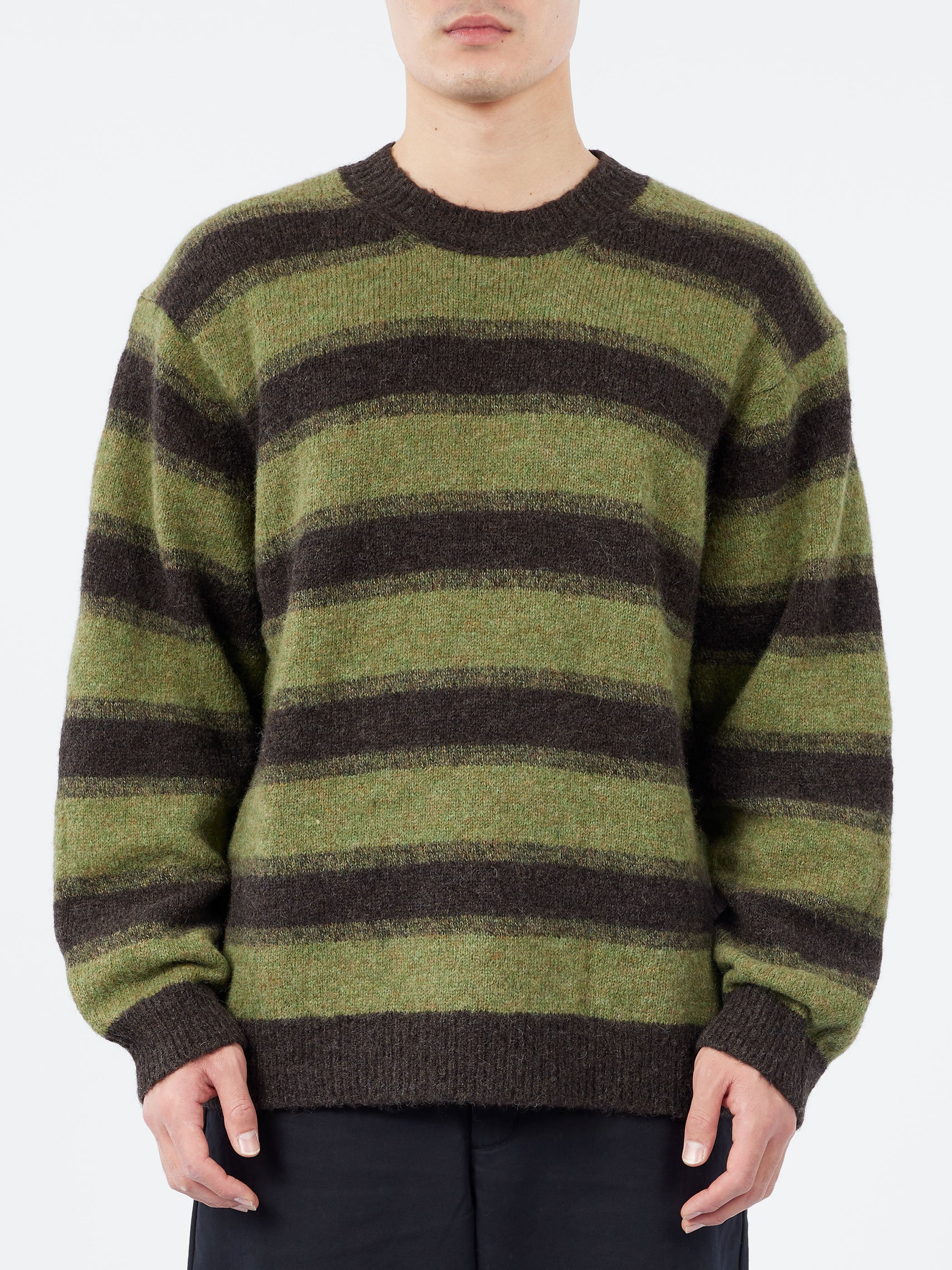 TOAST - Alpaca Wool Stripe Sweater in Bark and Foliage Green
