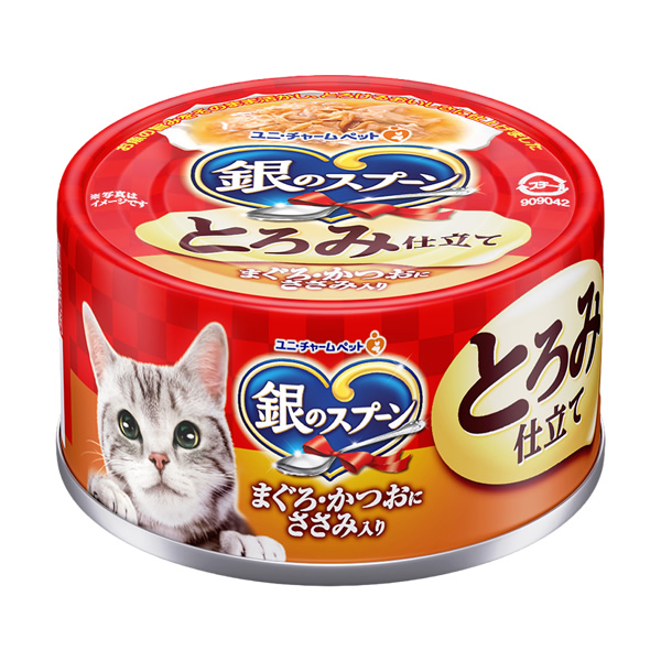 銀のスプーン缶とろみ仕立てまぐろ・かつおにささみ入り70g｜ユニ