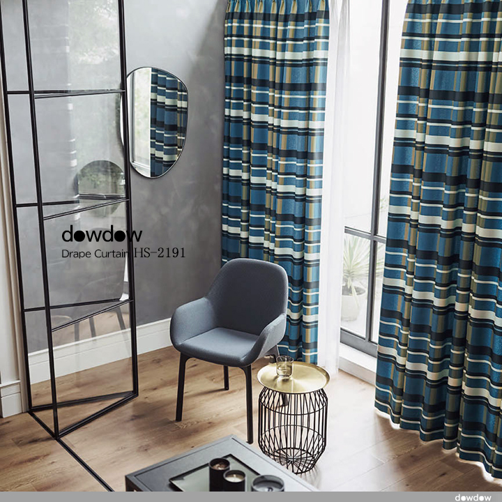 ミッドセンチュリー】スタイリッシュなチェック柄のドレープカーテン