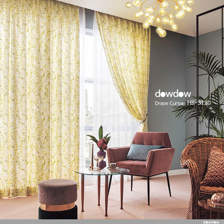 イタリアン モダン】咲き誇る花柄のドレープカーテン【HS-3120】ペール