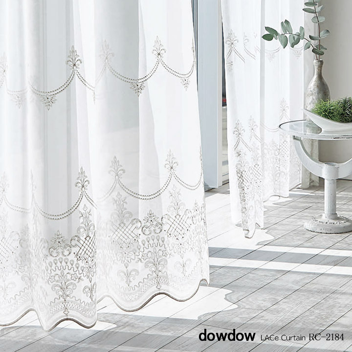 フレンチシック】エレガントな刺繍のレースカーテン【RC-2184】グレー
