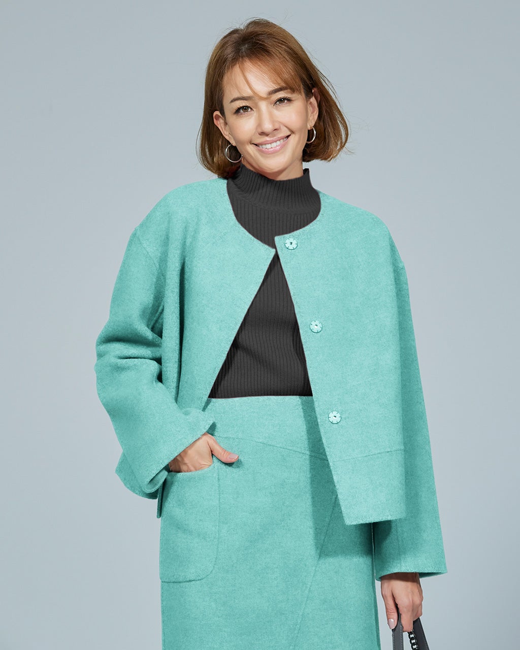 カシミヤ混ウールリバー／ノーカラージャケット/DoCLASSE