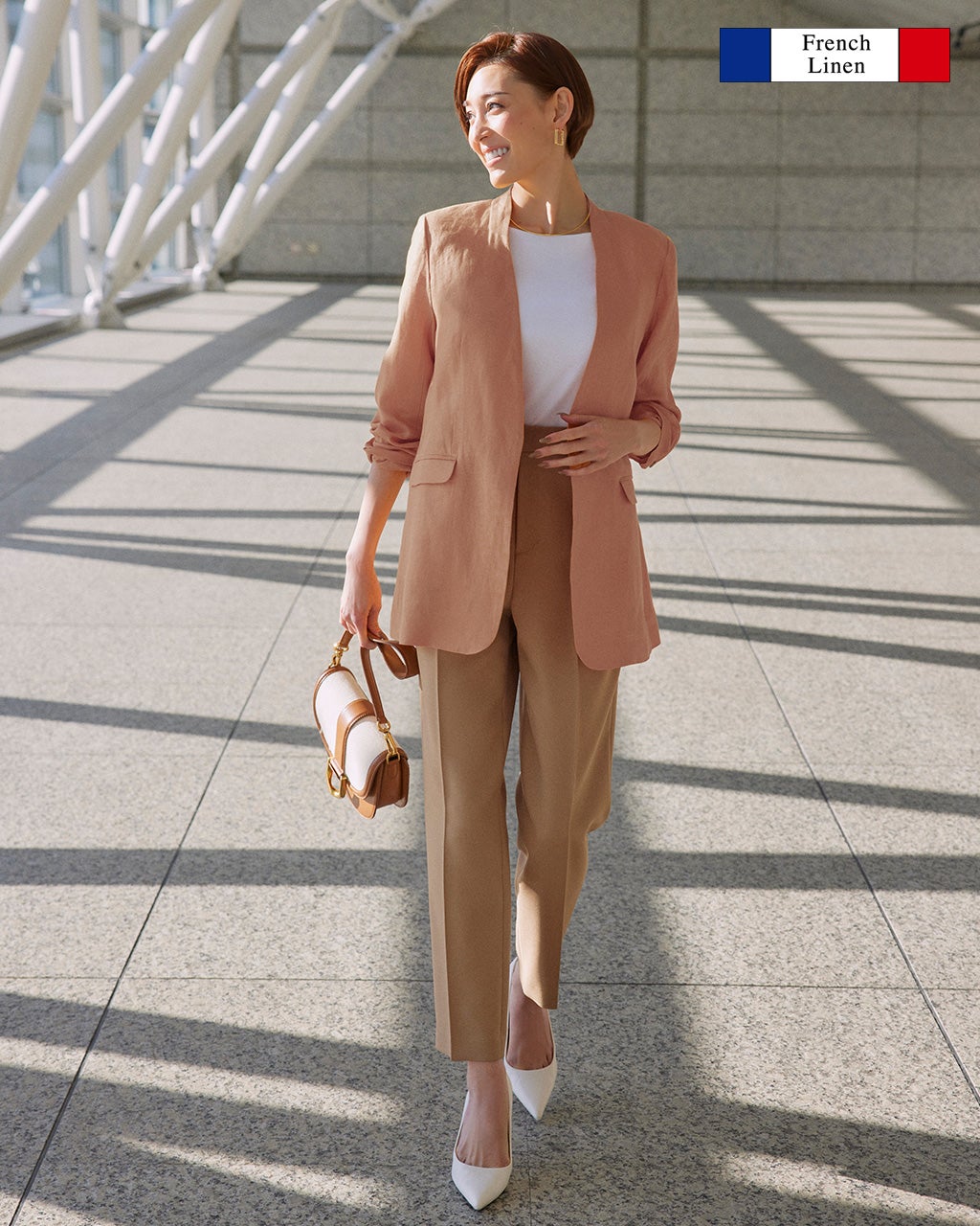 フレンチリネン・バスケット織りノーカラージャケット/DoCLASSE