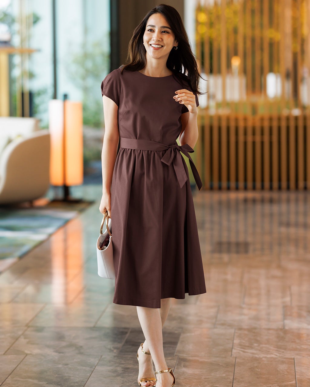 ストレッチピケ・フレアワンピース／ベルト付/DoCLASSE