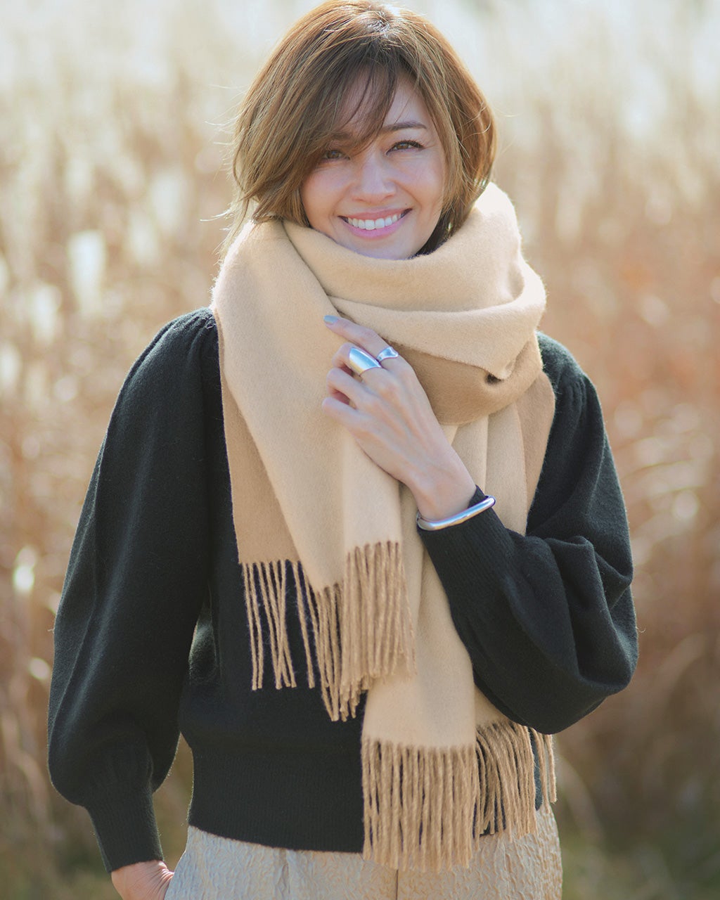 カシミヤ混ダブルフェイス・ストール/DoCLASSE