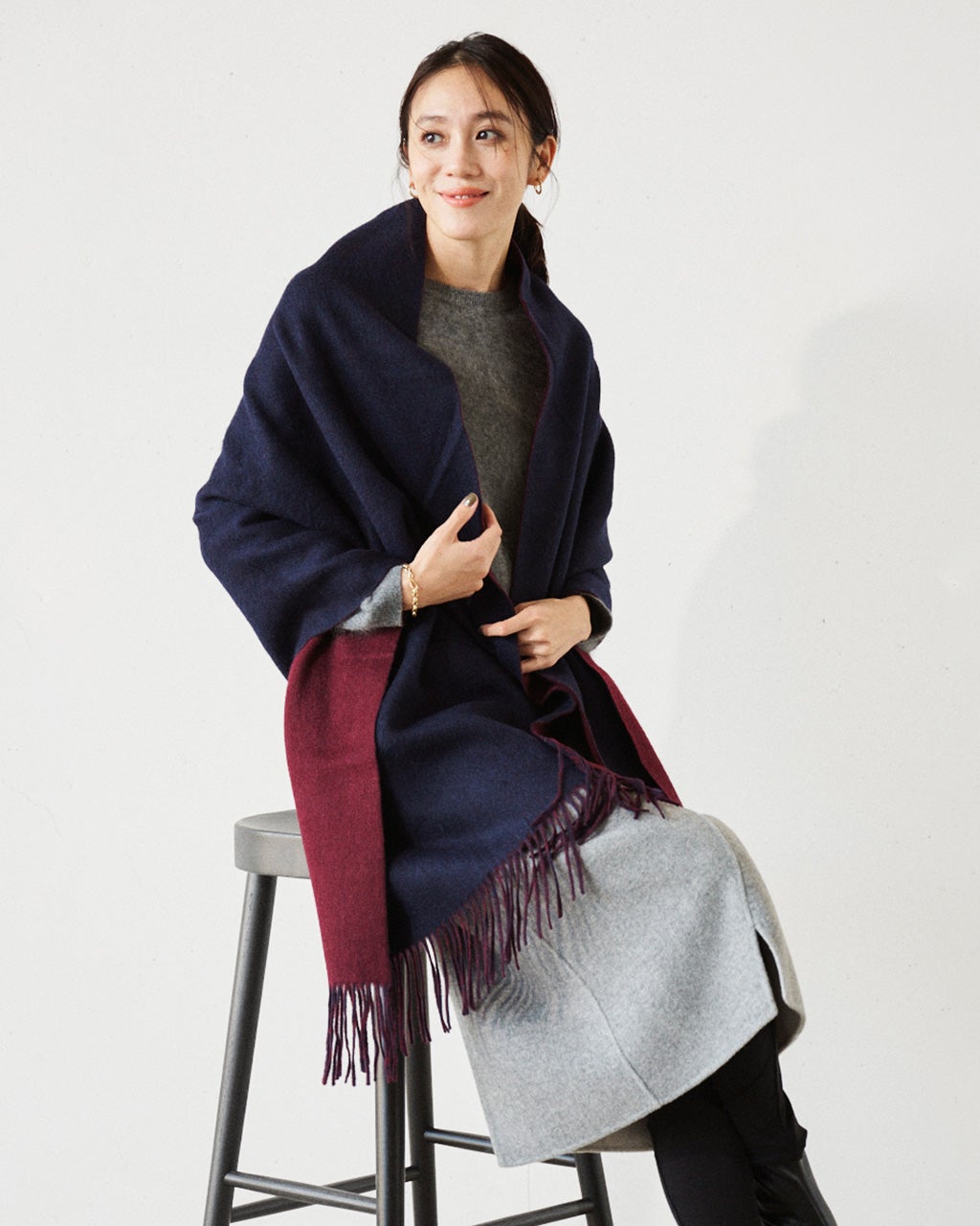 カシミヤ混ダブルフェイス・ストール/DoCLASSE