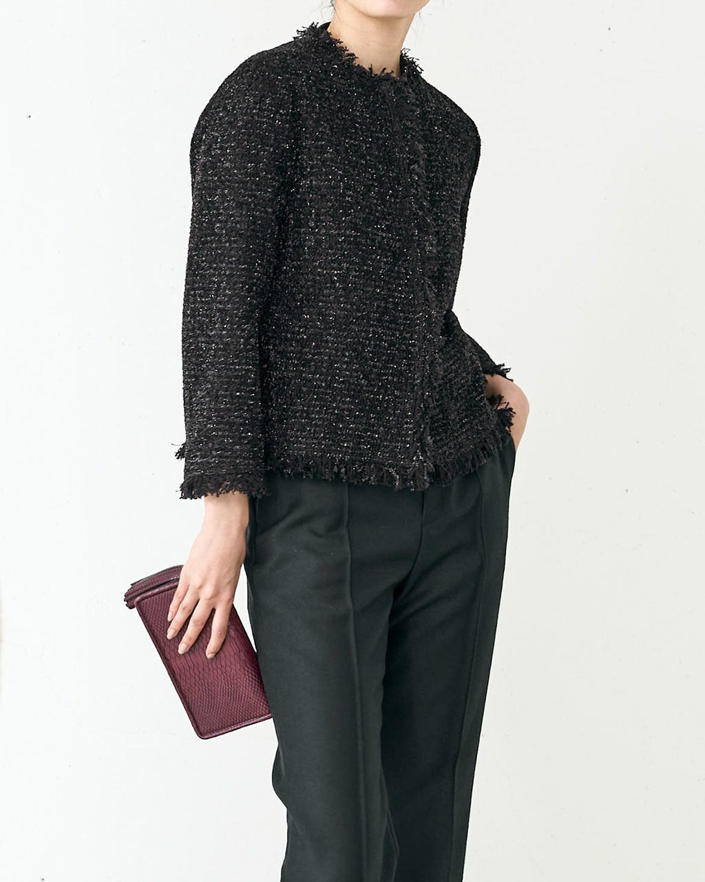 ラメツイード・ノーカラージャケット/DoCLASSE