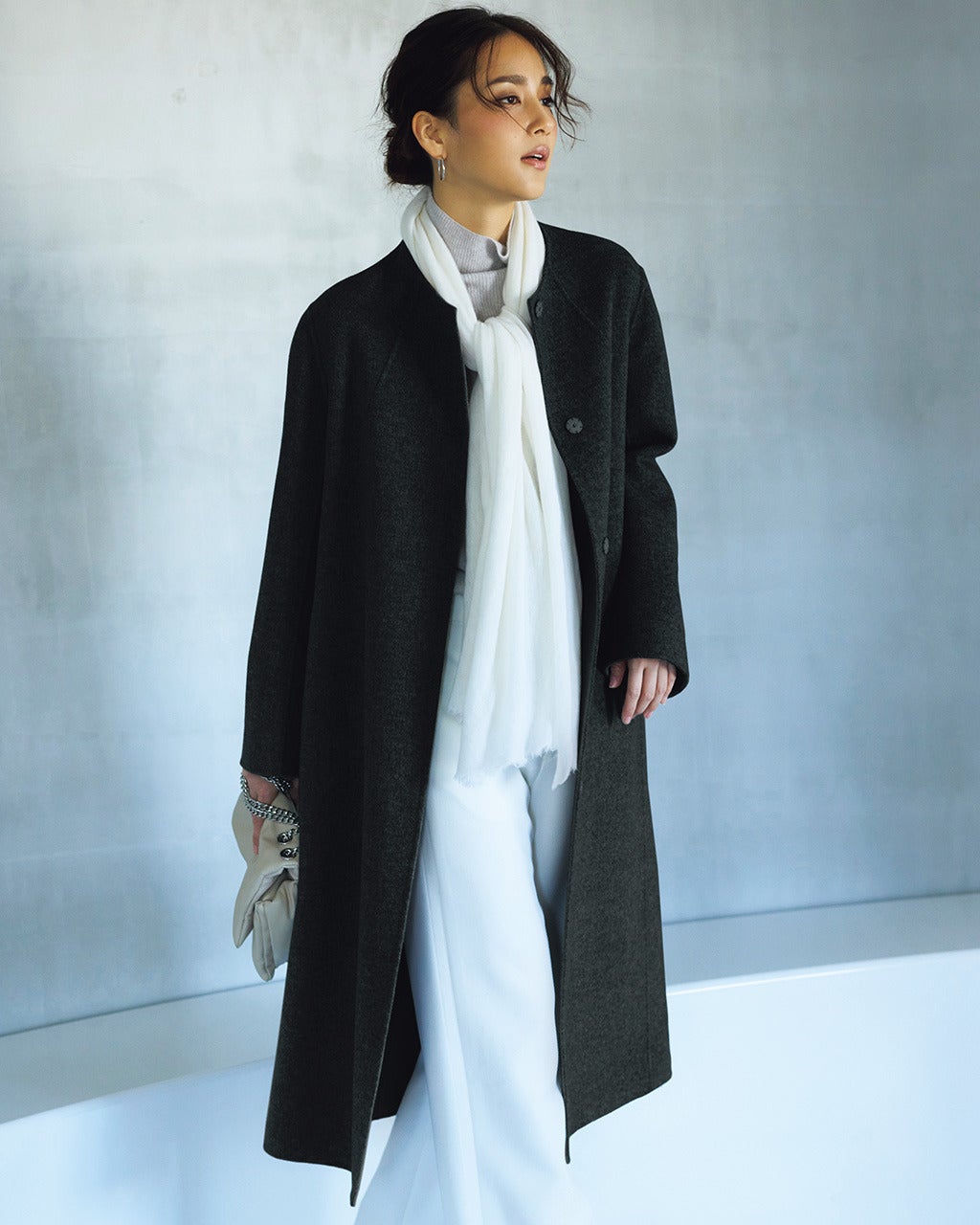 カシミヤ混ウールリバー／ノーカラージャケット/DoCLASSE