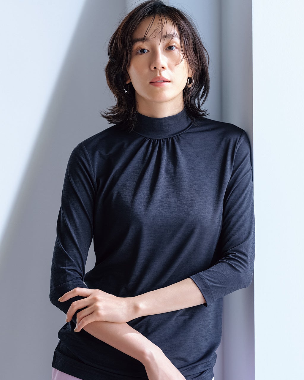 UVスラブ・ギャザーハイネックブラウス7分袖/DoCLASSE