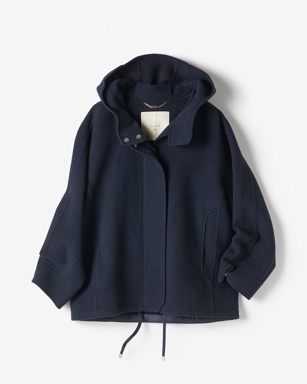 カシミヤ混ウールリバー・配色フードジャケット/DoCLASSE