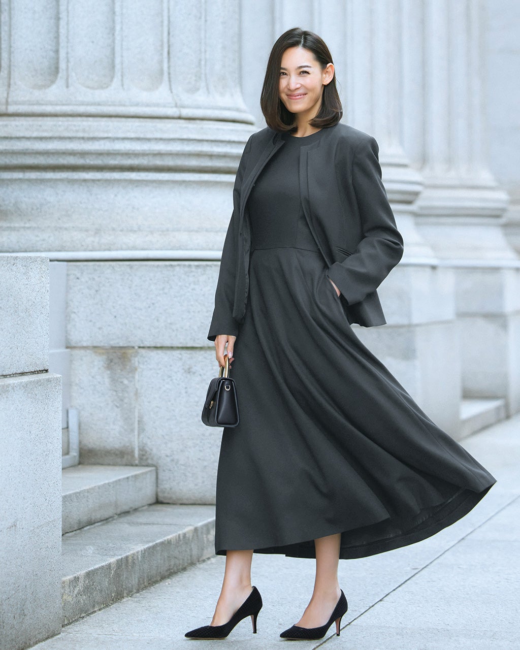 スマートツイル・ フィット＆フレアワンピース/DoCLASSE