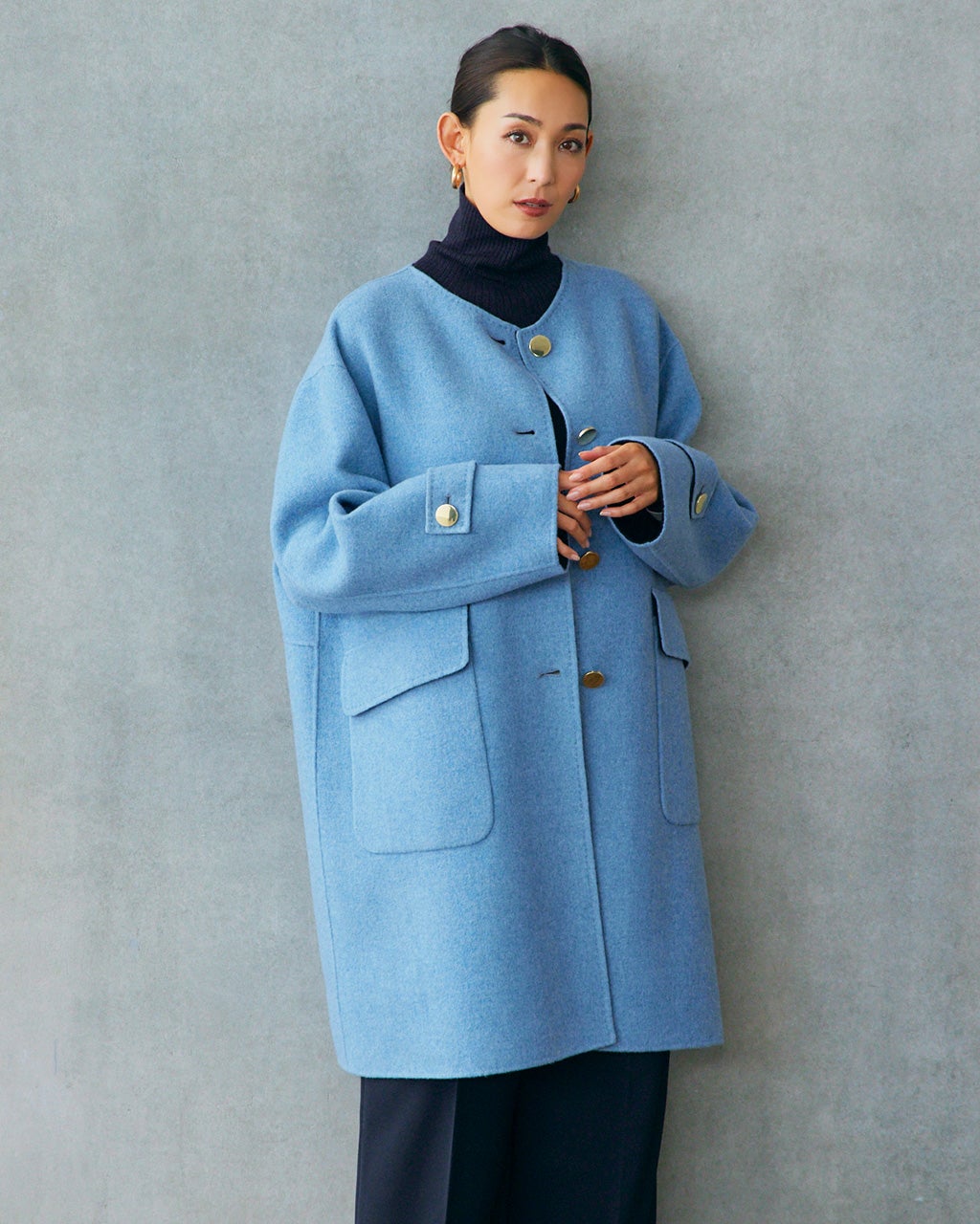 カシミヤ混ウールリバー・2WAYミドルコート/DoCLASSE