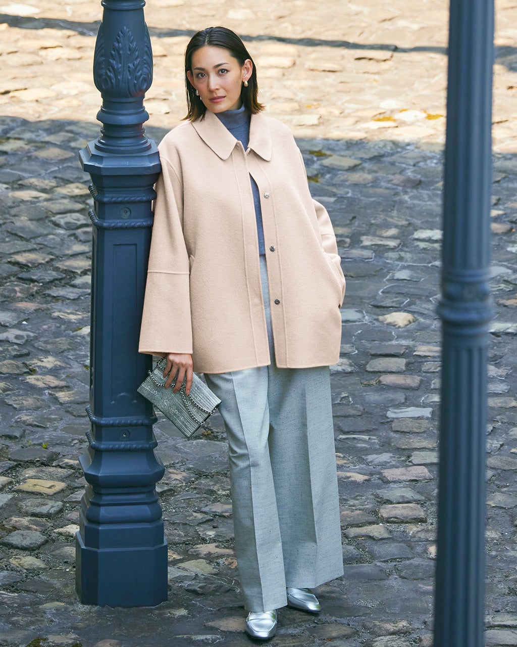 カシミヤ混ウールリバー・2WAYショートコート/DoCLASSE