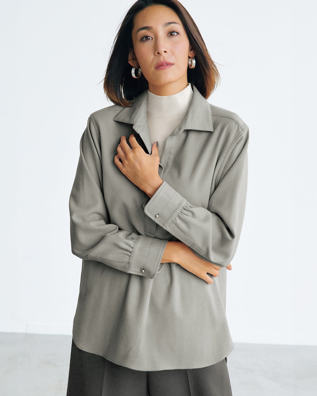 微起毛サキソニー・スキッパーシャツ/DoCLASSE