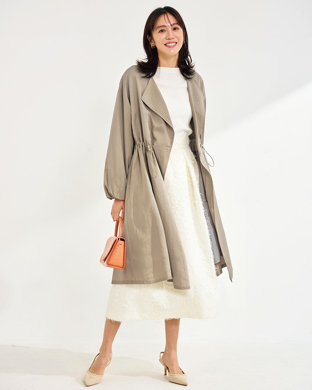 ノーカラー・ドロストギャザーコート/DoCLASSE