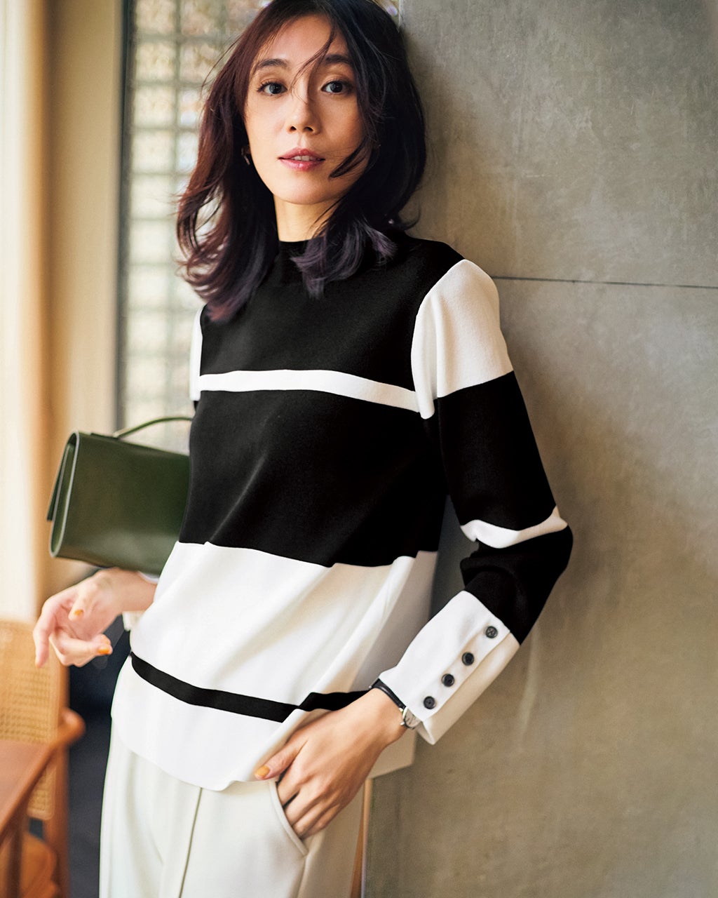 総針ニット・カラーブロックハイネック/DoCLASSE