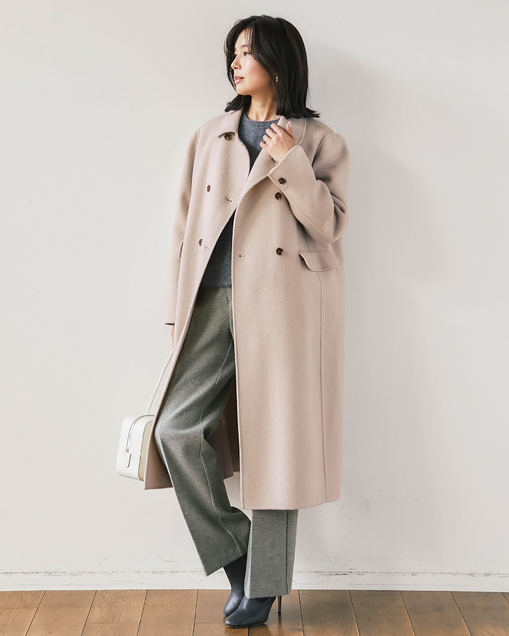 ピュアウールリバー・ダブルブレストロングコート/DoCLASSE