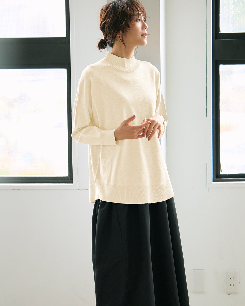 ハイネック・ドロップショルダーニット/DoCLASSE