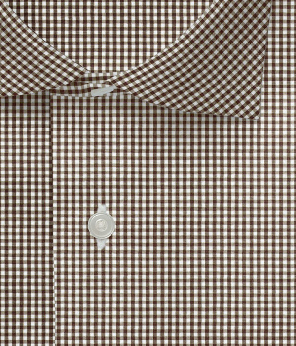 CANCLINI】ブラウン ブロード ミニギンガムチェック ドレスシャツ