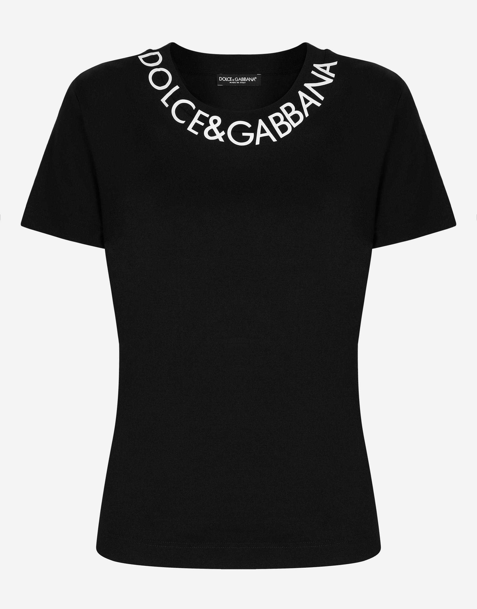 Jersey T-shirt with logo embroidery on neck in Black for Women