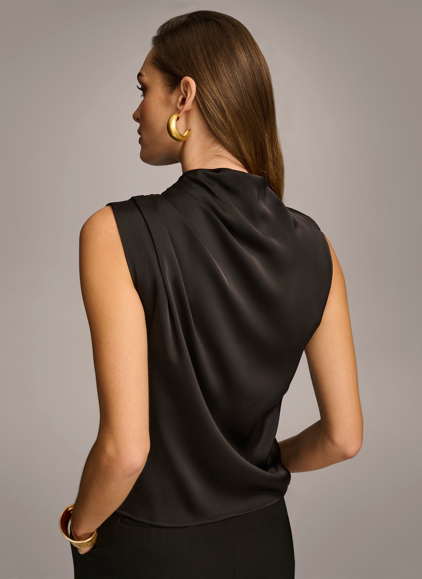 Sleeveless Draped Mockneck Top | Blouse | Donna Karan