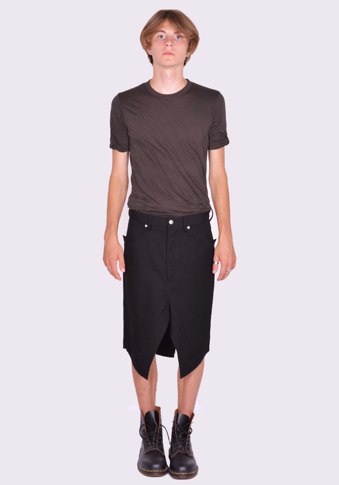 RICK OWENS MEN RU02D6345 WD 09 SLIVERED SKIRT BLACK FW24 | 50%OFF