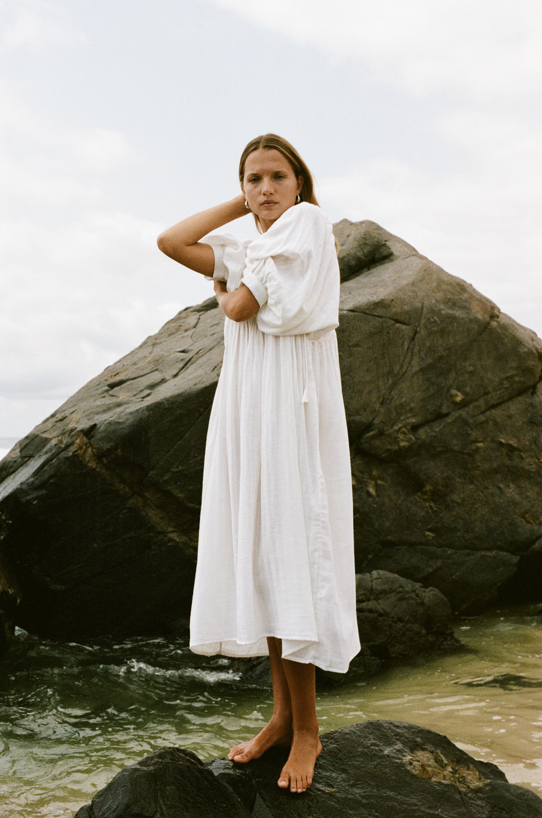 Kyra Midi Dress ~ White Gauze – Daughters of India