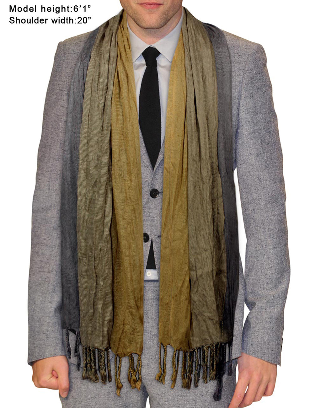 Dahlia Men's Rayon Triple Color Layer Scrunch Long Scarf Copper Gray