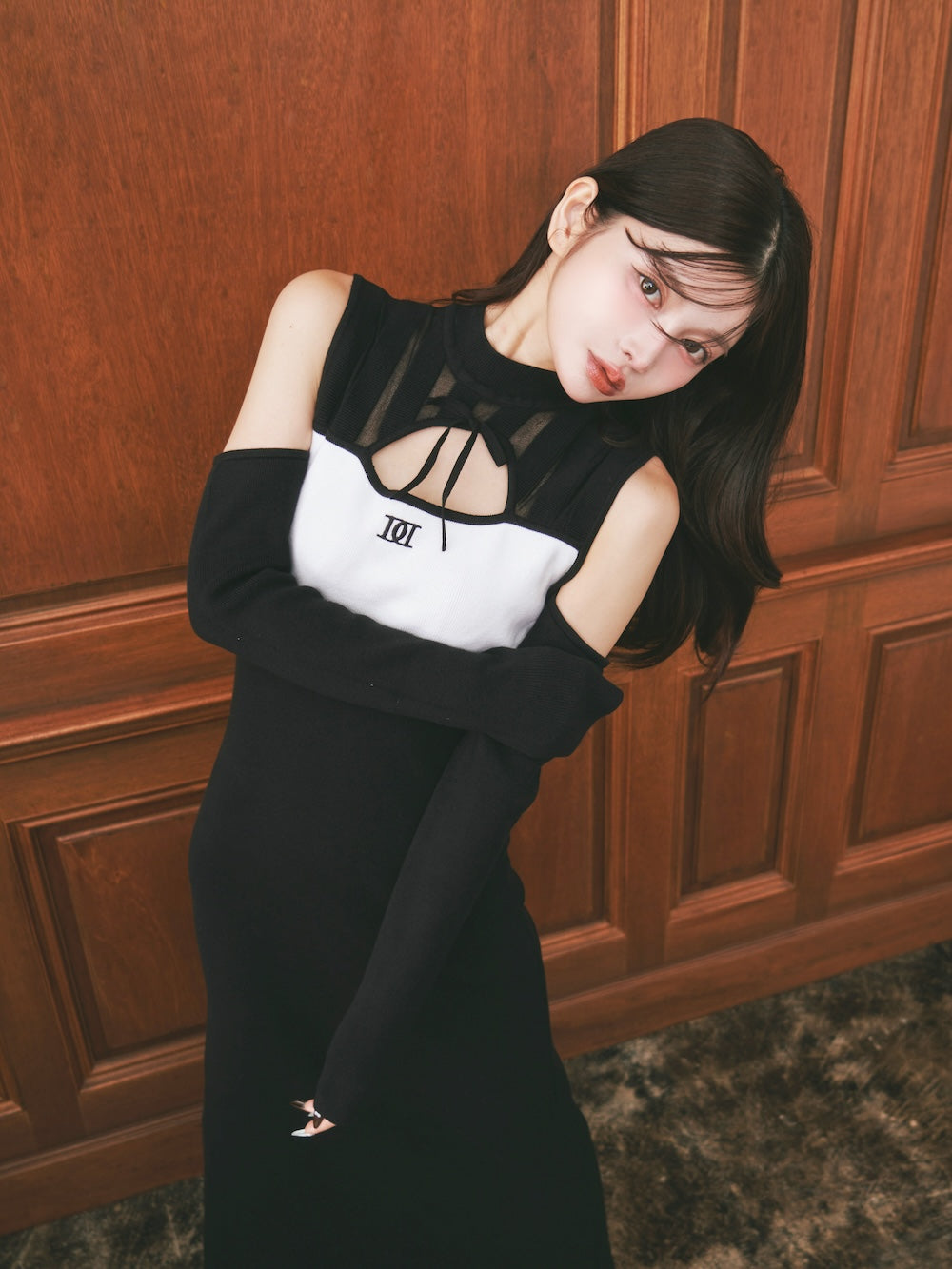 バイカラーデザインニットロングワンピース – Darich (ダーリッチ)