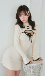 フロントオープンリボンニットミニワンピース – Darich (ダーリッチ)