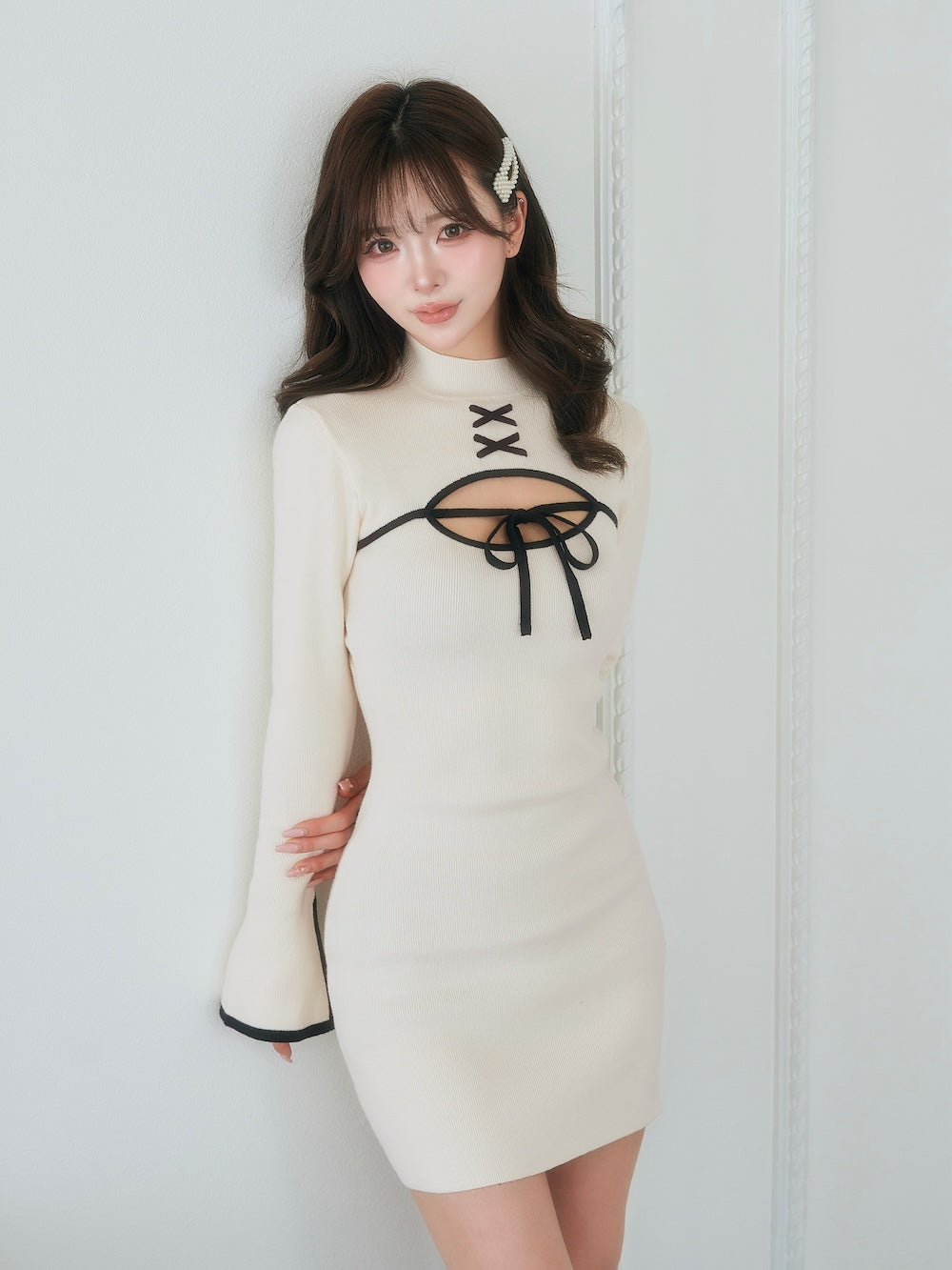 フロントオープンリボンニットミニワンピース – Darich (ダーリッチ)